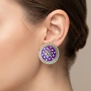 Floral Kundan & Meenakari Statement Pendant | Purple & Pearl Jewelry